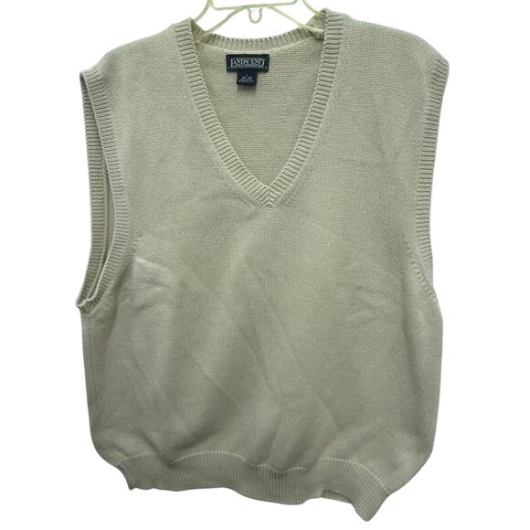 Lands' End Other - VTG Lands' End Mens L 42-44 V-neck tan Sweater Vest knit off white brown